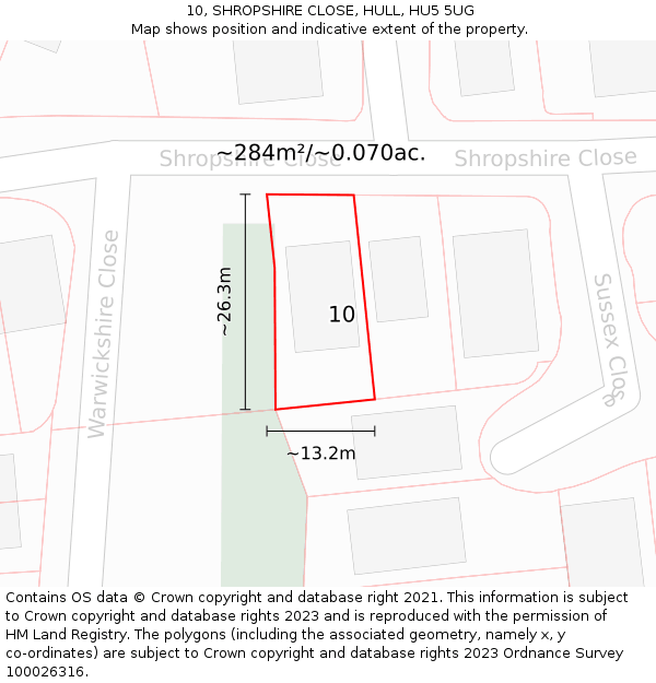 10, SHROPSHIRE CLOSE, HULL, HU5 5UG: Plot and title map