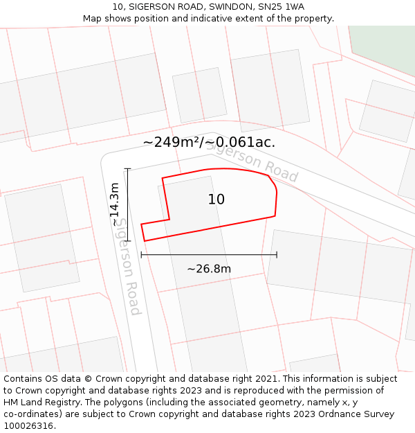 10, SIGERSON ROAD, SWINDON, SN25 1WA: Plot and title map