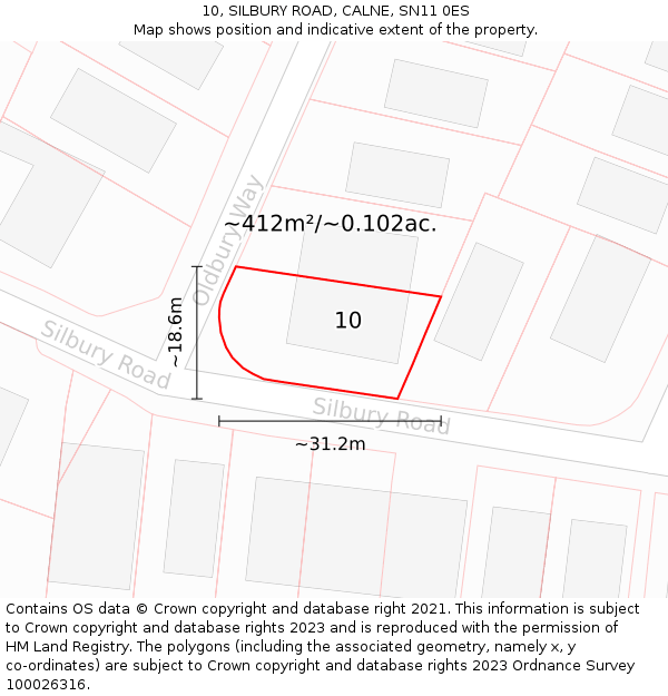 10, SILBURY ROAD, CALNE, SN11 0ES: Plot and title map
