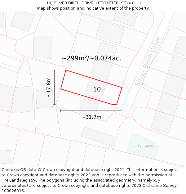 10, SILVER BIRCH DRIVE, UTTOXETER, ST14 8UU: Plot and title map