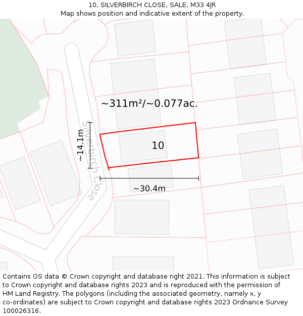 10, SILVERBIRCH CLOSE, SALE, M33 4JR: Plot and title map
