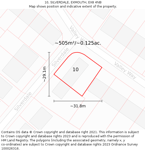 10, SILVERDALE, EXMOUTH, EX8 4NB: Plot and title map