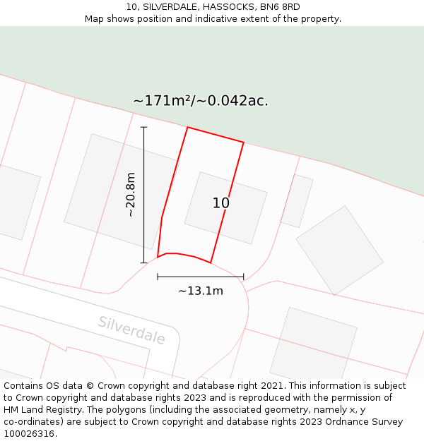 10, SILVERDALE, HASSOCKS, BN6 8RD: Plot and title map