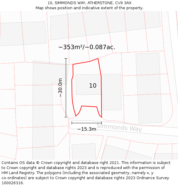 10, SIMMONDS WAY, ATHERSTONE, CV9 3AX: Plot and title map