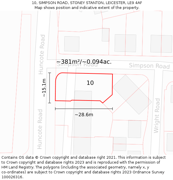 10, SIMPSON ROAD, STONEY STANTON, LEICESTER, LE9 4AF: Plot and title map