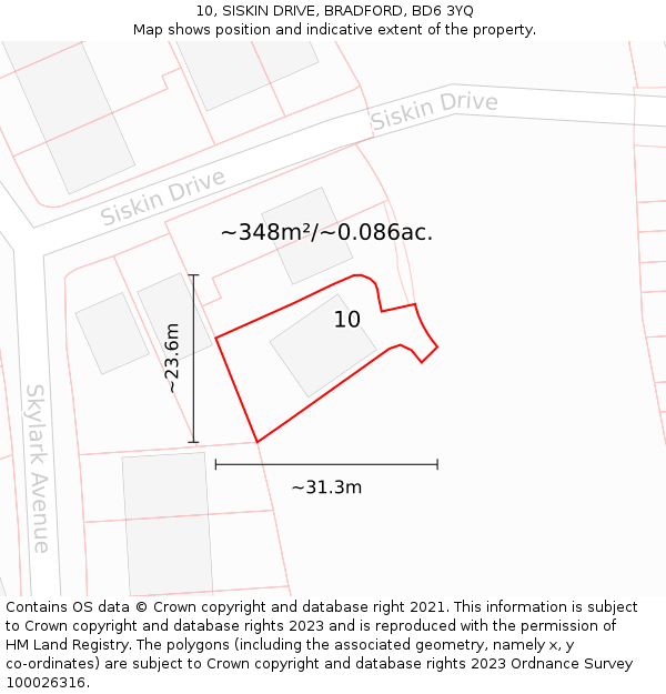 10, SISKIN DRIVE, BRADFORD, BD6 3YQ: Plot and title map