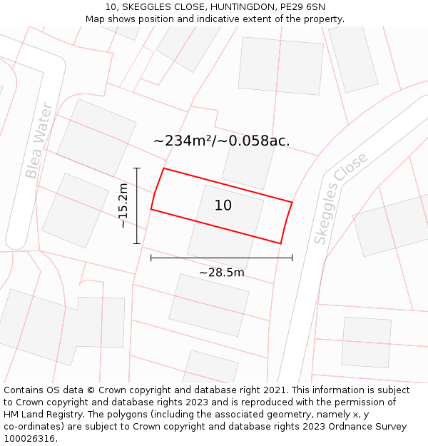 10, SKEGGLES CLOSE, HUNTINGDON, PE29 6SN: Plot and title map