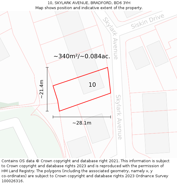 10, SKYLARK AVENUE, BRADFORD, BD6 3YH: Plot and title map