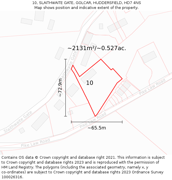 10, SLAITHWAITE GATE, GOLCAR, HUDDERSFIELD, HD7 4NS: Plot and title map