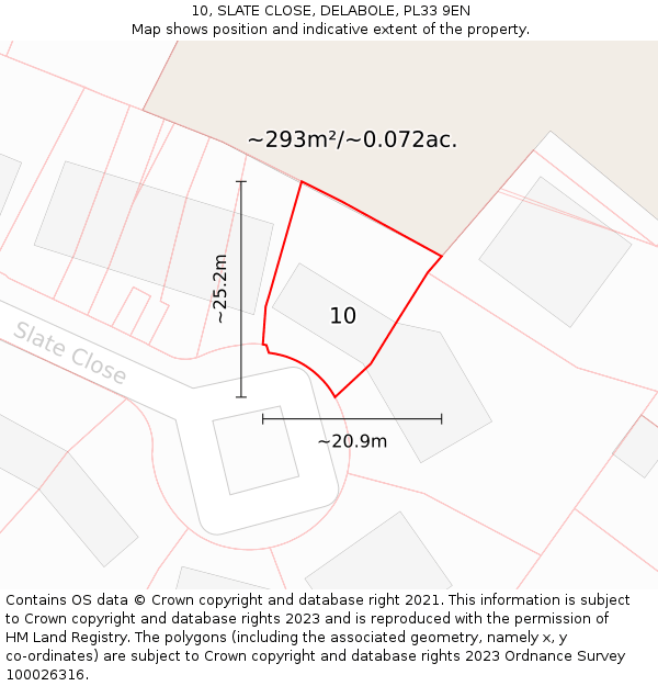 10, SLATE CLOSE, DELABOLE, PL33 9EN: Plot and title map