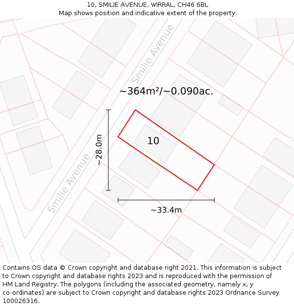 10, SMILIE AVENUE, WIRRAL, CH46 6BL: Plot and title map