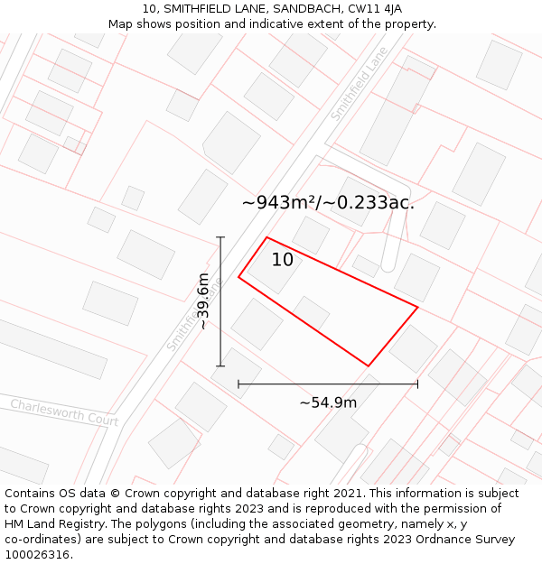 10, SMITHFIELD LANE, SANDBACH, CW11 4JA: Plot and title map