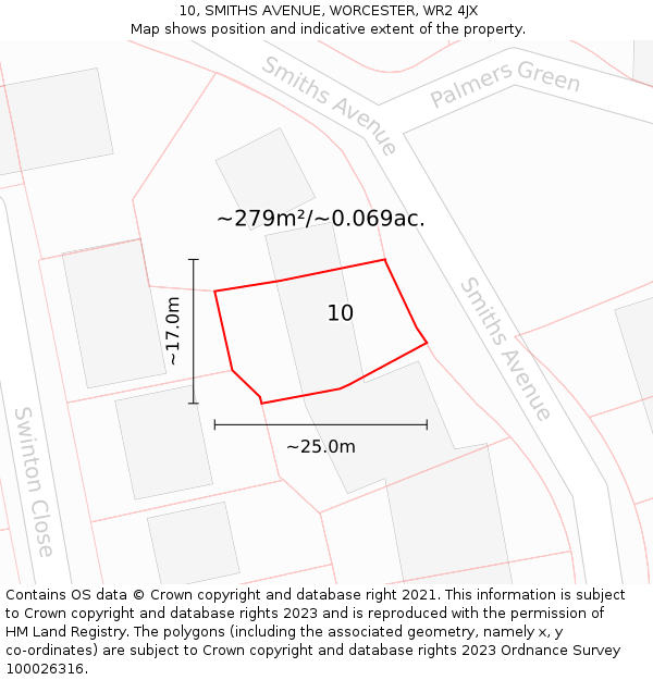 10, SMITHS AVENUE, WORCESTER, WR2 4JX: Plot and title map