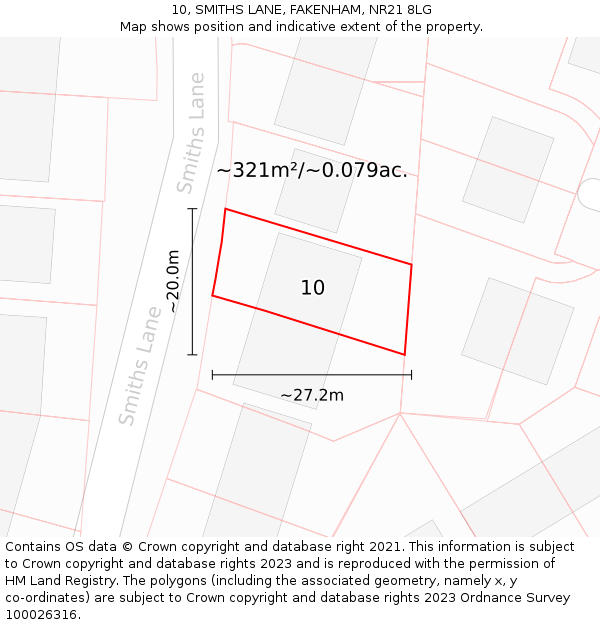 10, SMITHS LANE, FAKENHAM, NR21 8LG: Plot and title map