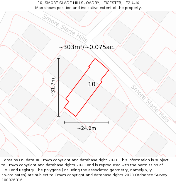 10, SMORE SLADE HILLS, OADBY, LEICESTER, LE2 4UX: Plot and title map