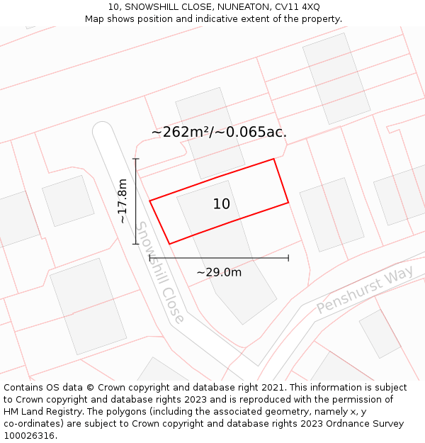 10, SNOWSHILL CLOSE, NUNEATON, CV11 4XQ: Plot and title map