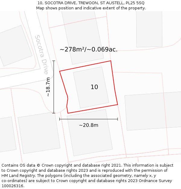 10, SOCOTRA DRIVE, TREWOON, ST AUSTELL, PL25 5SQ: Plot and title map