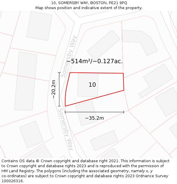 10, SOMERSBY WAY, BOSTON, PE21 9PQ: Plot and title map