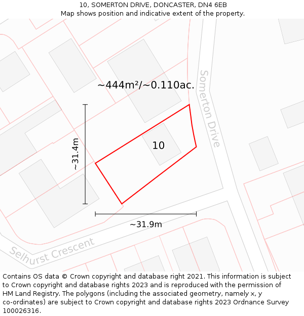 10, SOMERTON DRIVE, DONCASTER, DN4 6EB: Plot and title map