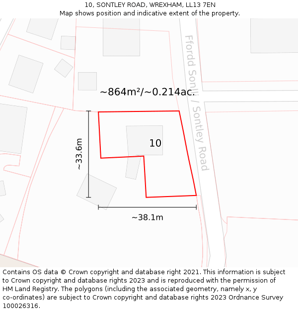 10, SONTLEY ROAD, WREXHAM, LL13 7EN: Plot and title map