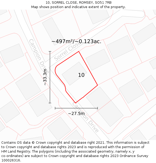 10, SORREL CLOSE, ROMSEY, SO51 7RB: Plot and title map