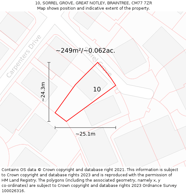 10, SORREL GROVE, GREAT NOTLEY, BRAINTREE, CM77 7ZR: Plot and title map