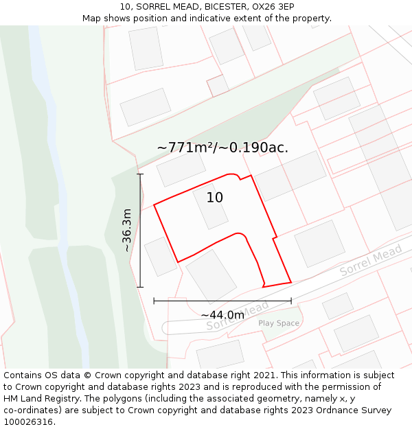 10, SORREL MEAD, BICESTER, OX26 3EP: Plot and title map