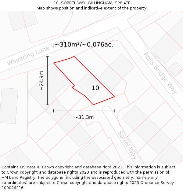 10, SORREL WAY, GILLINGHAM, SP8 4TP: Plot and title map