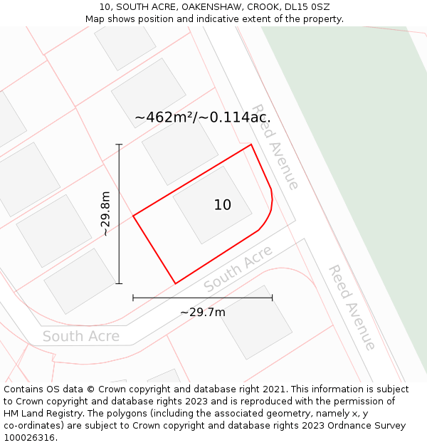 10, SOUTH ACRE, OAKENSHAW, CROOK, DL15 0SZ: Plot and title map