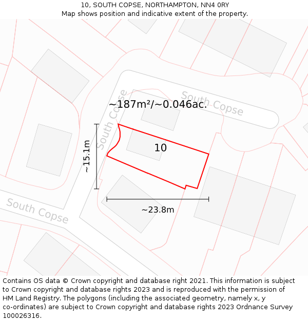 10, SOUTH COPSE, NORTHAMPTON, NN4 0RY: Plot and title map