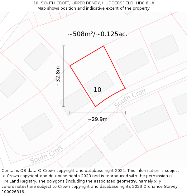 10, SOUTH CROFT, UPPER DENBY, HUDDERSFIELD, HD8 8UA: Plot and title map