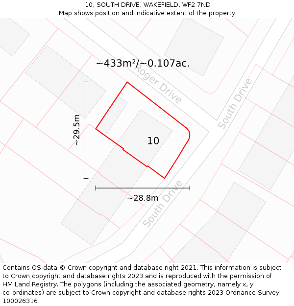 10, SOUTH DRIVE, WAKEFIELD, WF2 7ND: Plot and title map