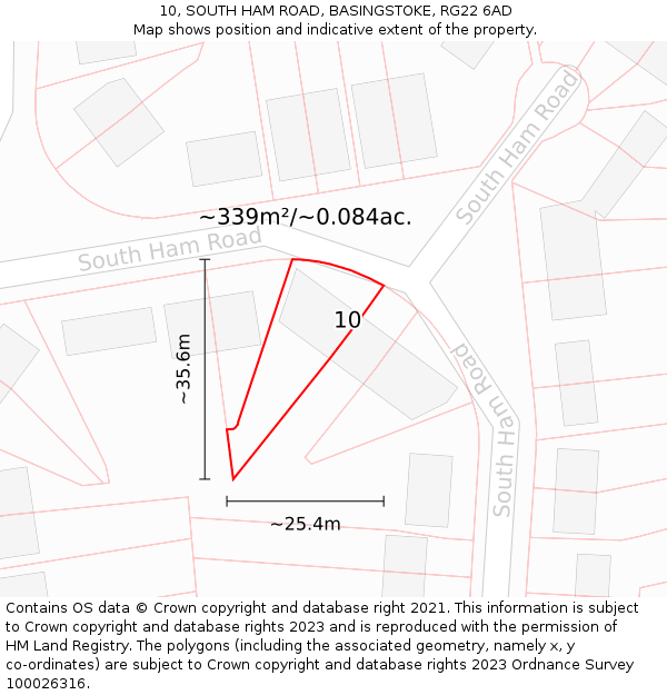 10, SOUTH HAM ROAD, BASINGSTOKE, RG22 6AD: Plot and title map