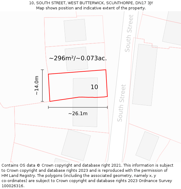 10, SOUTH STREET, WEST BUTTERWICK, SCUNTHORPE, DN17 3JY: Plot and title map