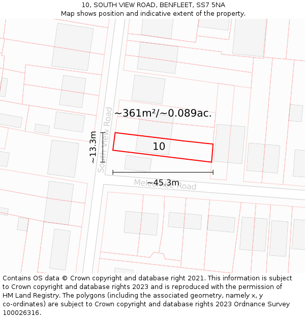 10, SOUTH VIEW ROAD, BENFLEET, SS7 5NA: Plot and title map