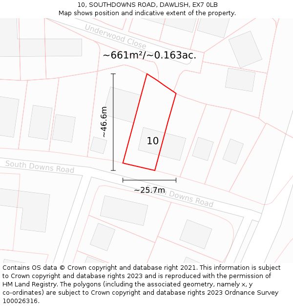 10, SOUTHDOWNS ROAD, DAWLISH, EX7 0LB: Plot and title map