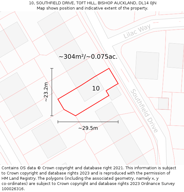 10, SOUTHFIELD DRIVE, TOFT HILL, BISHOP AUCKLAND, DL14 0JN: Plot and title map