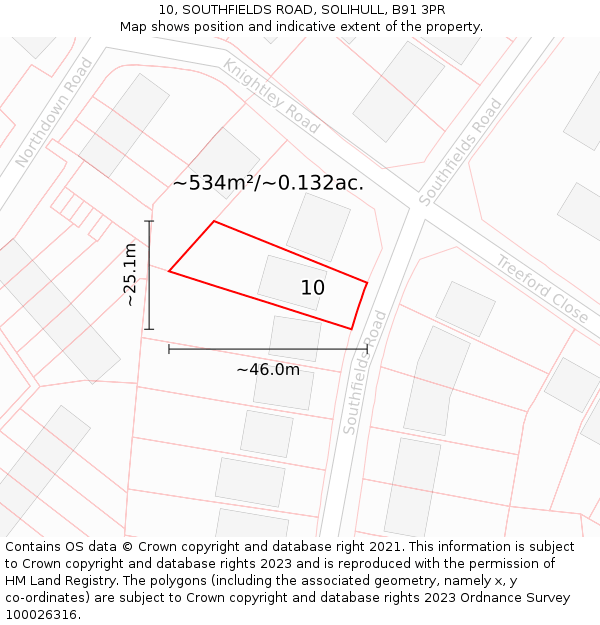 10, SOUTHFIELDS ROAD, SOLIHULL, B91 3PR: Plot and title map