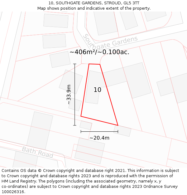 10, SOUTHGATE GARDENS, STROUD, GL5 3TT: Plot and title map