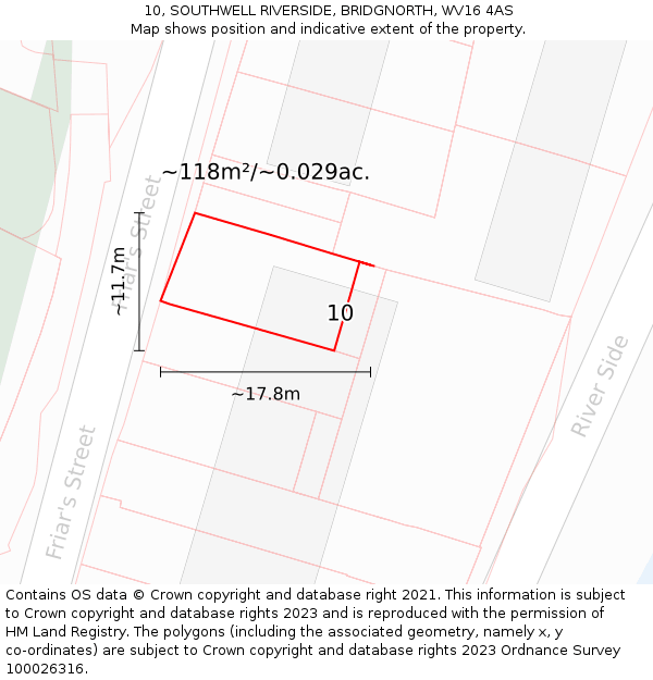 10, SOUTHWELL RIVERSIDE, BRIDGNORTH, WV16 4AS: Plot and title map