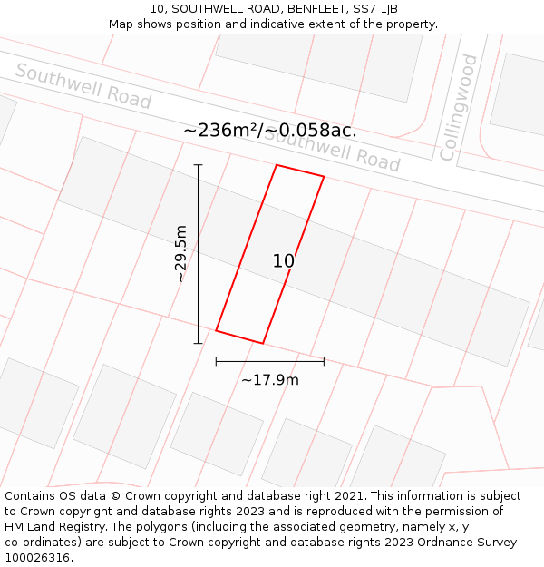 10, SOUTHWELL ROAD, BENFLEET, SS7 1JB: Plot and title map