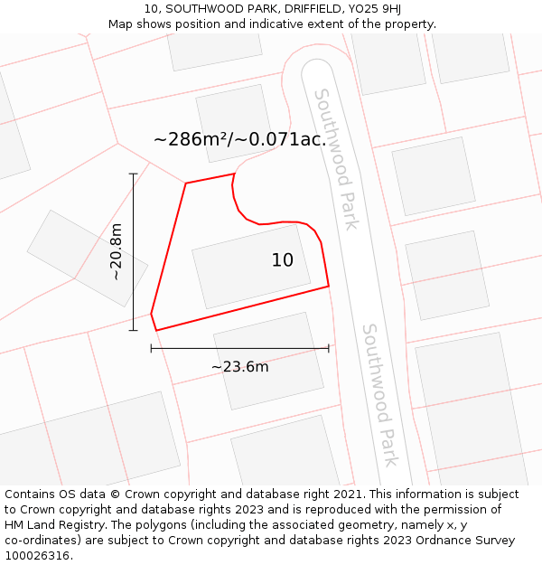 10, SOUTHWOOD PARK, DRIFFIELD, YO25 9HJ: Plot and title map
