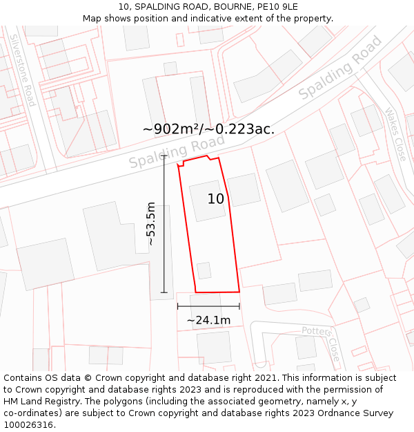 10, SPALDING ROAD, BOURNE, PE10 9LE: Plot and title map