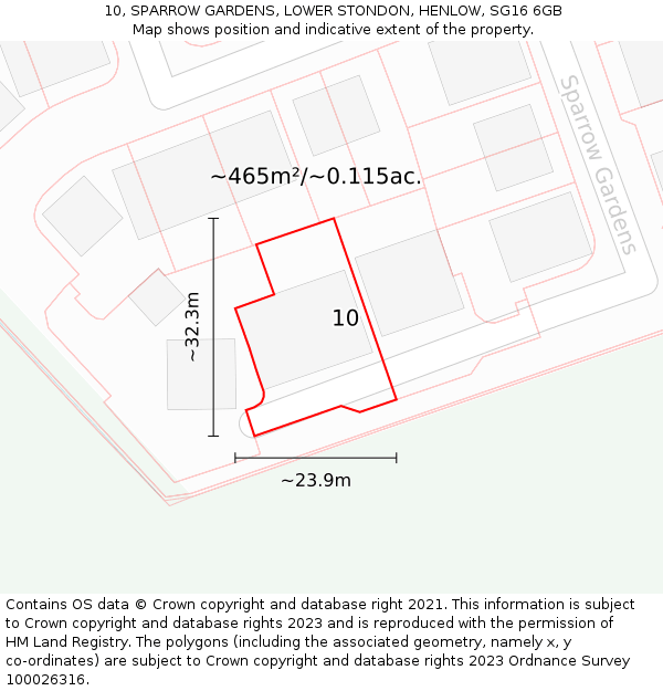 10, SPARROW GARDENS, LOWER STONDON, HENLOW, SG16 6GB: Plot and title map