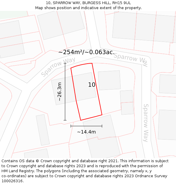 10, SPARROW WAY, BURGESS HILL, RH15 9UL: Plot and title map