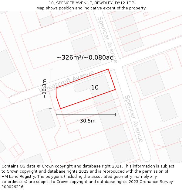 10, SPENCER AVENUE, BEWDLEY, DY12 1DB: Plot and title map