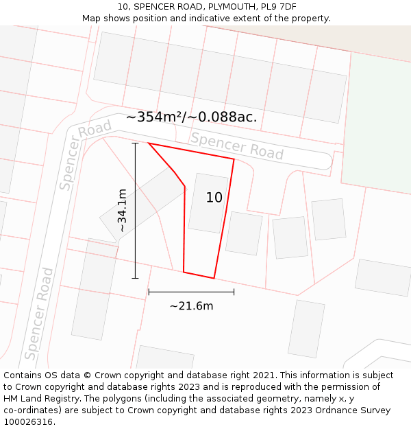 10, SPENCER ROAD, PLYMOUTH, PL9 7DF: Plot and title map