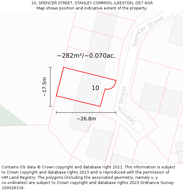 10, SPENCER STREET, STANLEY COMMON, ILKESTON, DE7 6GA: Plot and title map
