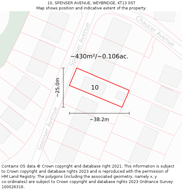 10, SPENSER AVENUE, WEYBRIDGE, KT13 0ST: Plot and title map