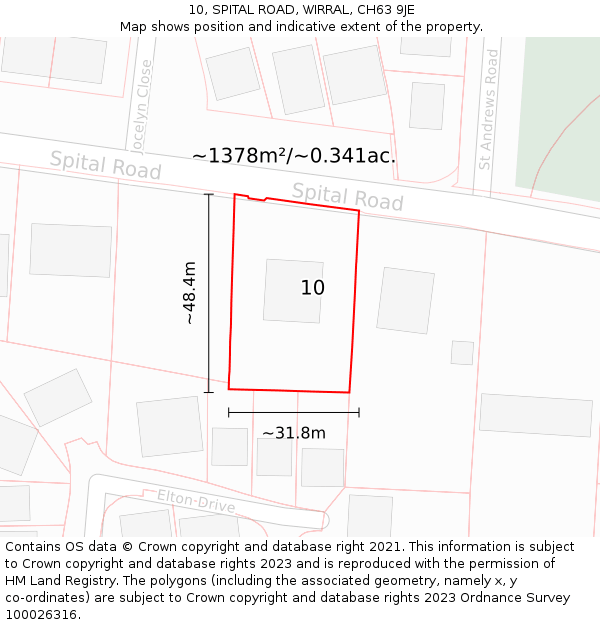 10, SPITAL ROAD, WIRRAL, CH63 9JE: Plot and title map